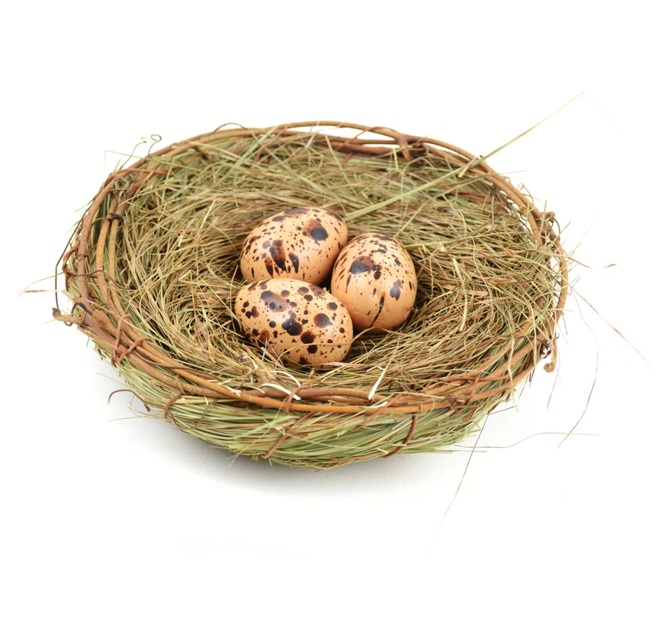 Bird Nest with Eggs, Brown  Artificial  Grass Nest, Speckled Eggs in Nest - Image 1 of 1