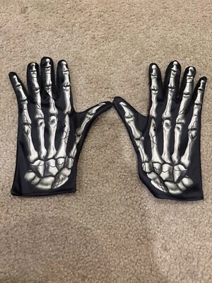 Gothic Punk Rocker SKELETON HAND BONE GLOVES Cosplay Halloween costume Accessory - Image 1 of 2