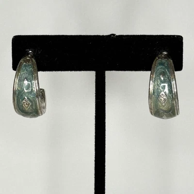 Vintage Edgar Berebi Earrings Teal Resin Silver Tone - Image 1 of 4