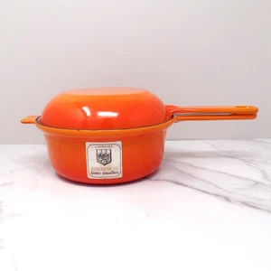 Vintage Cousances Enameled Cast Iron Saucepan w Skillet Lid (18), Pre Le Creuset - Picture 1 of 15
