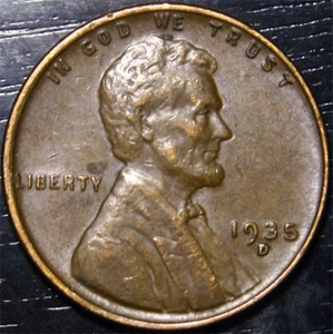 1935 D Lincoln Wheat Penny 1c US Münze Denver Mint AU BN - Bild 1 von 2