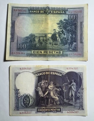 España 1928 100 Pesetas, 1931 España 50 Pesetas Foto 1 de 2