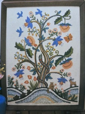 Tree Of Life Snake Bluebird Cushion Panel Transfer Crewel Embroidery Pattern - image 1 of 3