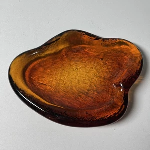 MidCentury Blenko Free Form Chunky Heavy Bright Amber Amoeba Sculpture Dish - Foto 1 di 4