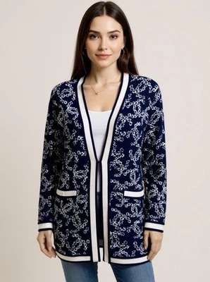 Chaqueta larga tejida blanca azul marino Chanel talla 38 | 8 Foto 1 de 4
