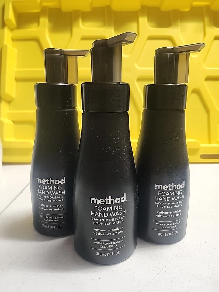 Paquete de 3 métodos gel lavado de manos vetiver + aroma ámbar a base de plantas 10 oz cada botella  Foto 1 de 1