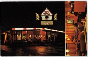 Youngstown, Ohio DOG HOUSE RESTAURANTS Night Neon Roadside '60s Vintage Postcard - Picture 1 of 2