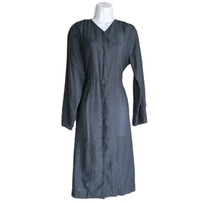 Hana Tajima x Uniqlo Minimalist Midi Dress Slate Button Up V-neck Tie-waist Med - Image 1 of 4