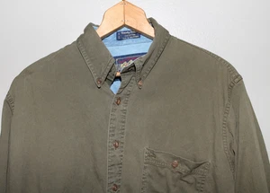 Vintage Chaps Ralph Lauren Army Green Workwear Button Down Shirt Country cotton - Picture 1 of 4