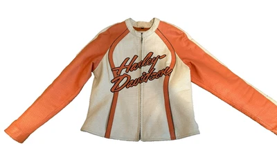 Abrigo de cuero para mujer Harley Davidson grande blanco roto y naranja Foto 1 de 4