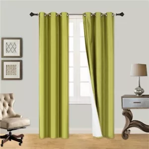 2PC LIME GREEN ADAM Foam Lined Heavy Thick Blackout Grommet Window Curtain Panel - Picture 1 of 1
