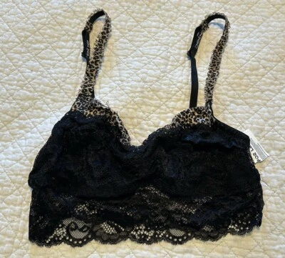 Bebe Intimates Brown Animal Print Trim Black Bra Lacy Bralette Size Small New - Image 1 of 4
