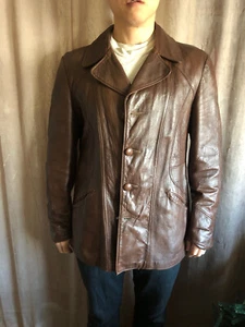 - Men's Vintage Brown Genuine Leather Jacket sz 38 long Button Leather by Esprit - Picture 1 of 6