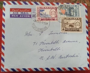 Malaya 1961 Negr Sembilan Airmail Cover + 6 Stamps cd Kirrbilli NSW Australia - Picture 1 of 3