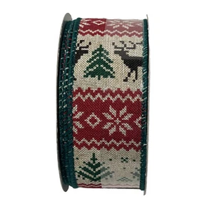 Christmas Celebrate It Wired Ribbon Rustic Reindeer 1.5” x 30ft New - Picture 1 of 4