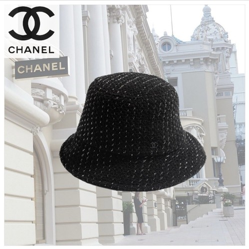$1200 NUOVO CAPPELLO CHANEL BUCKET PER GIACCA CAPPOTTO CC LOGO NERO ARGENTO TWEED XS S 56