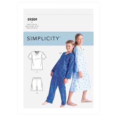 SIMPLICITY 9209 BOYS & GIRLS' LOUNGEWEAR SLEEPWEAR Sewing Pattern Sizes 8 - 16 - Image 1 of 3