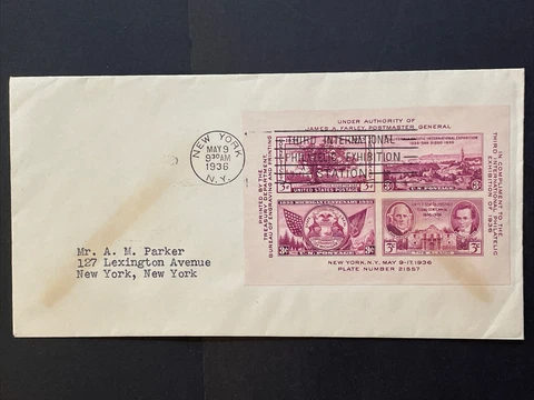 1936 TIPEX Souvenir Sheet First Day Cover FDC No Cachet Show Label Seal, Sc# 778 Cover