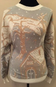 Ted Lapidus Paris Damen Pullover Pulli Größe M Grau Winterszene Vintage  - Bild 1 von 9