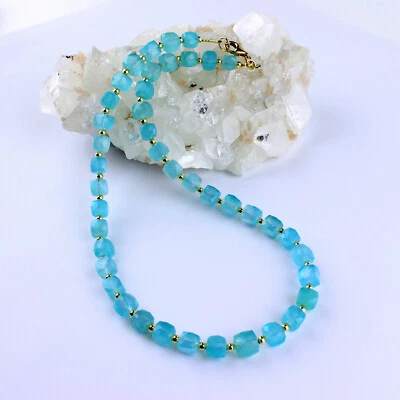 Calcedonio Collana Pietre Preziose Sfaccettato Blu Collier Raro Gioiello 45 CM - Immagine 1 di 4