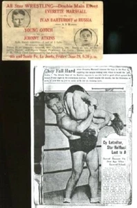 Tarjeta postal de combate de lucha libre Everette Marshall Ivan Barturoff 1935 Gotch Atkins Co - Imagen 1 de 3