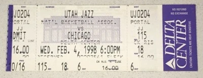 Chicago Bulls Utah Jazz Full Ticket Stub Michael Jordan Away Game 2/24/1998  - Image 1 of 2