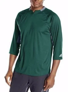 NWT Adidas Climalite Fielder's Choice 3/4 Henley GREEN Baseball Shirt MEDIUM - Picture 1 of 4