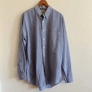 Vintage LL Bean Cotton Button Up Shirt Long Sleeve Blue White Gingham Check Sz L - Picture 1 of 6