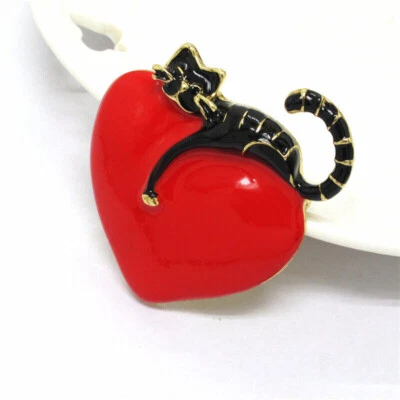 Katzen Brosche, Katzen Herz Brosche,Tier Brosche, Geschenkidee - Bild 1 von 3