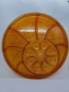 Vintage Indiana Amber Glass Egg and Relish Tray Plate 13" - Picture 1 of 7
