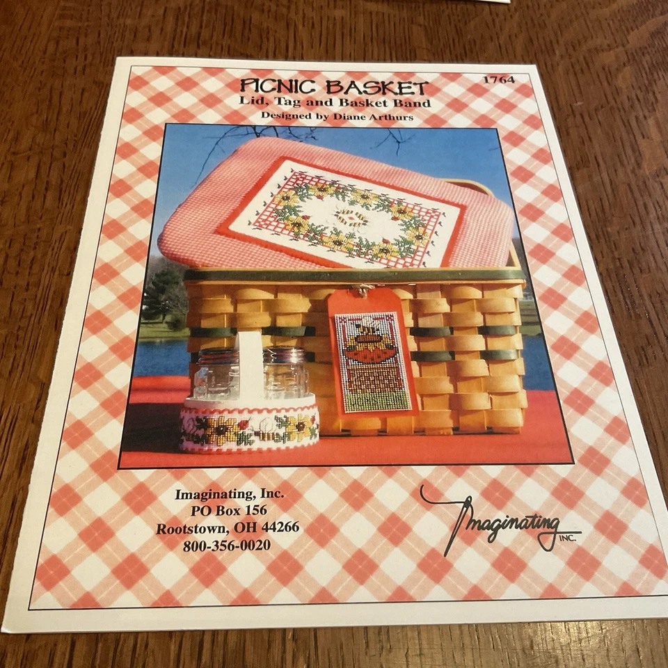 Cross Stitch Patterns"Picnic Basket" Design By Dianne Arthur. Lid,Tag And Basket - Image 1 of 2