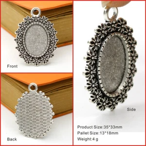 50 Antique Silver Alloy Oval Tray Pendants Blank Bezel Cabochon Settings 13x18mm - Picture 1 of 20