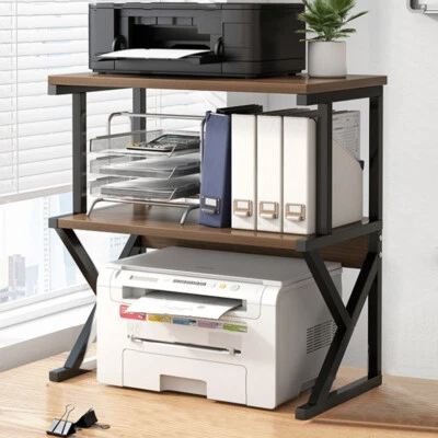 Supporto per Stampante Scaffale Scaffalatura Portaoggetti Noce e Nero 3 Livelli - Immagine 1 di 4