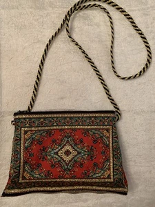 NEU Authentisch Gewebt Teppich Design Damen Schultertasche 6"x8" - Rot & Grün - Bild 1 von 4