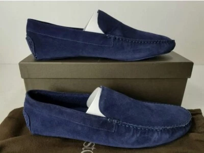 a. testoni Zapatillas Mocasines de Cuero Gamuza Azul para Hombre 8 con Caja Foto 1 de 4