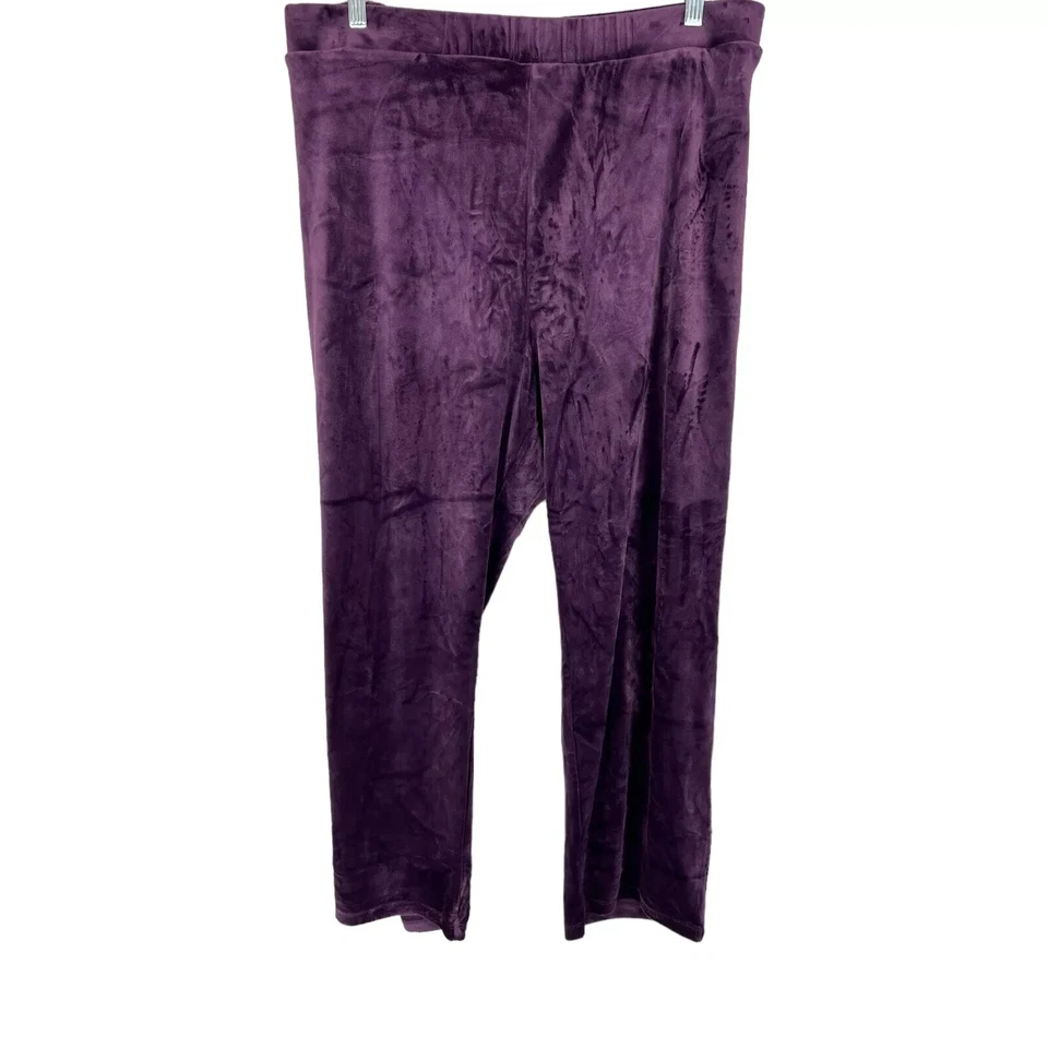 LOGO by Lori Goldstein Women's Regular Velour Trousers Black Cherry 4X Plus Size - Image 1 of 2