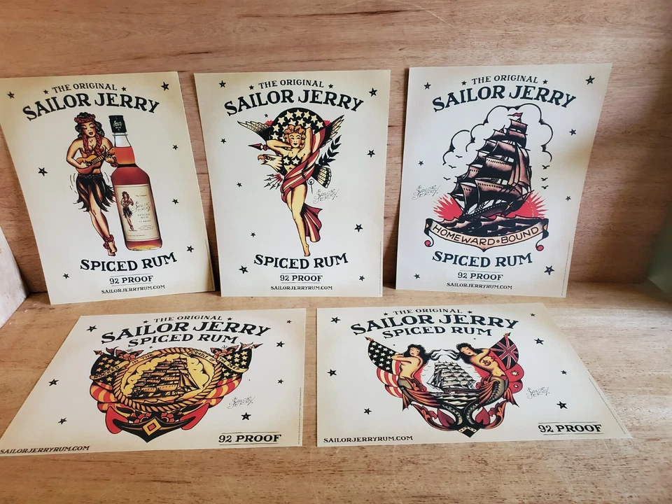 Sailor Jerry Rum Poster Print Complete Set of 5 Limited Ed 12" x 16" Tattoo Art - Image 1 of 4