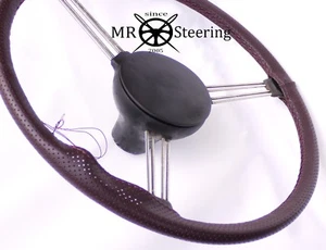 FOR MORRIS MINOR LUXURY BURGUNDY PERFORATED LEATHER STEERING WHEEL COVER - Picture 1 of 5