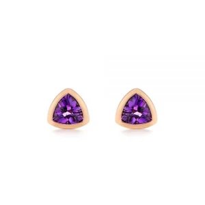 0.40 Ct Amethyst Bezel Earrings 10K Solid Rose Gold - Picture 1 of 3