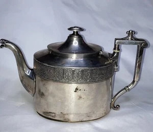 Théière victorienne 1900 vintage en métal plaqué argent roseau et barton dessus articulé - Photo 1/12