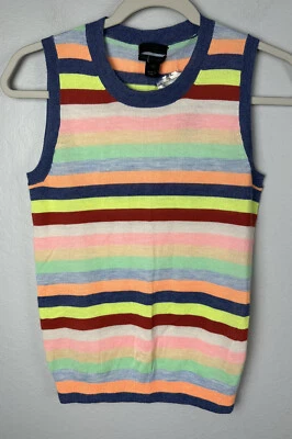 Nueva con etiquetas Camiseta sin mangas J.Crew Collection cachemir italiano a rayas arco iris XS $148 Foto 1 de 4