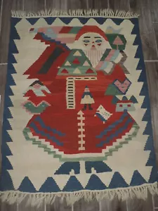 3x4ft. Vintage Türkischer Kelim Weihnachtsmann Design Wollteppich - Bild 1 von 10