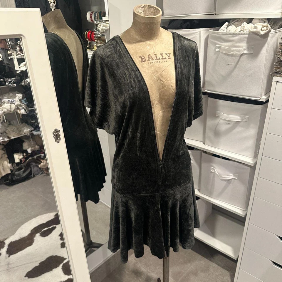 🖤 Minivestido de terciopelo con cremallera ajustable Jeans Plein Sud ultra raro (década de 1990) Foto 1 de 4