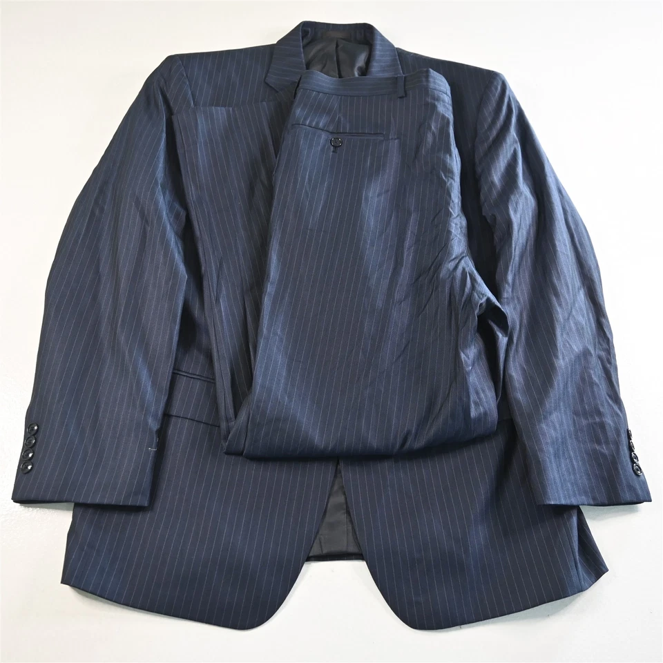 Jones New York 44R 36x32 Azul Marino Rayas Lana Hombres Chaqueta Pantalones Traje Foto 1 de 4