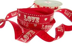 Red Valentines Ribbon by Berties Bows - 3m x RED LOVE Message with Heart BTB085 - Picture 1 of 5