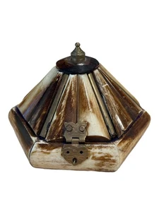 Caja de baratijas de joyería de hueso de camello vintage con cierres de latón detalle de bisagras pequeña - Imagen 1 de 5