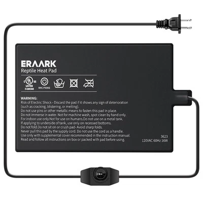 ERAARK Reptile Heating Pad 8" X 12" with Temperature Adjustable Controller Knob, 16W...