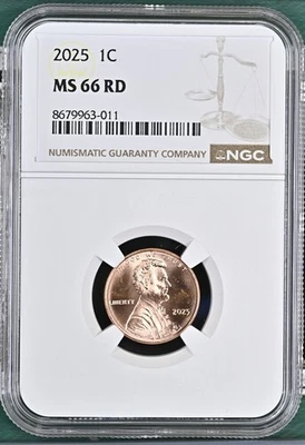 2025 LINCOLN SHIELD CENT PENNY NGC MS66RD #K - Image 1 of 2