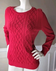 Talbots Pullover Medium rot Zopfmuster Nylon/Lammwolle Knopfakzente - Bild 1 von 15