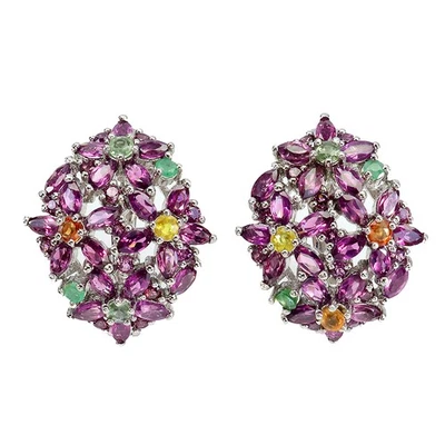 925 Sterling Silver Earrings Marquise Rhodolite Emerald Sapphire Gemstone Jewelr - Image 1 of 4